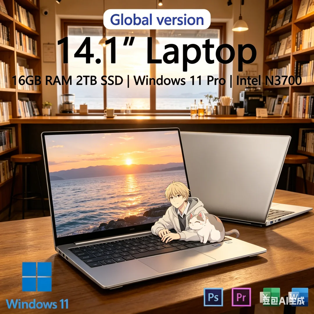 Trendy Ultra Slim Laptop 14.1" 16GB RAM 2TB SSD Intel 4405U Gaming PC 1920*1080 Display Office Study Computer PC Windows 11