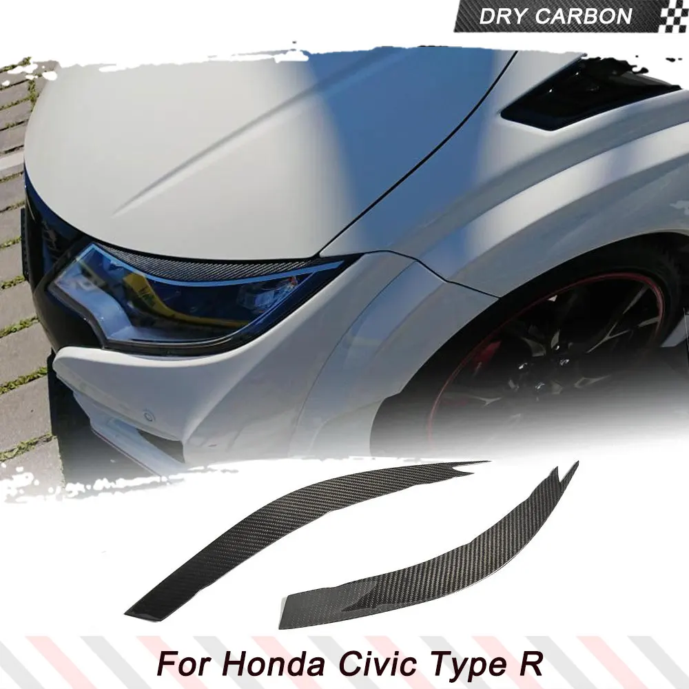 Dry Carbon Fiber Headlight Eyebrows For Honda Civic Type R 2015 2016 Prepreg Carbon Eyelid Sticker Decoration Trim Kits FRP