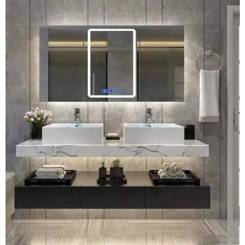 

Итальянская двойная раковина, роскошный водонепроницаемый шкаф для ванной комнаты из массива тикового дерева, туалетный столик, шкаф для ванной комнаты