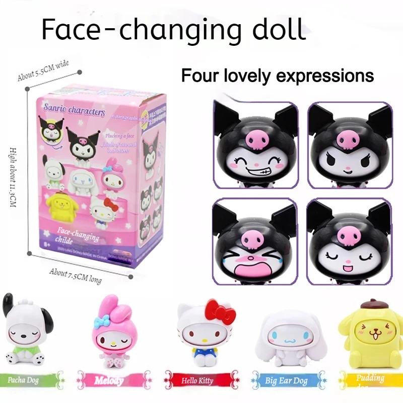 

New Kuromi Hello Kitty Blind Box Fun Cute My Melody Face Change Series Doll 4 Expressions Anime Action Figure Model Girls Gifts