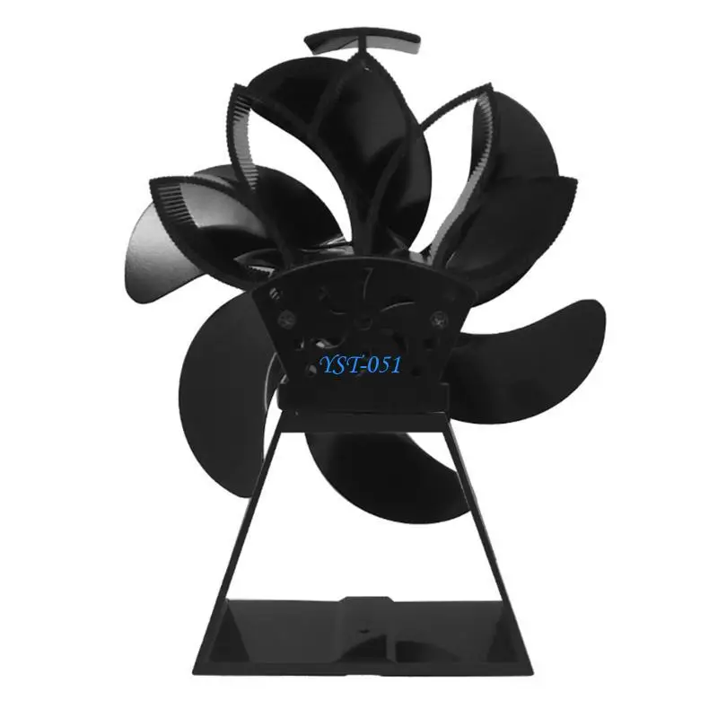 E15A 6 Blade Heat تعمل بالموقد الذي يعمل بالموقد المصغر مروحة مروحة السجل الخشب حرق المروحة هادئة توزيع حرارة فعالة كفاءة