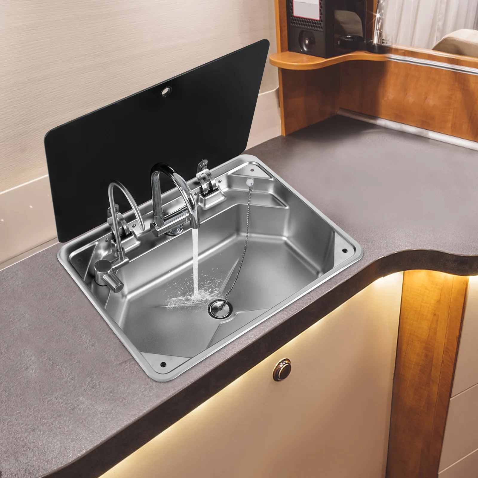 Bar RV Sink Kitchen with Cold Hot Faucet & Water Filter Faucet, Drop-In Single Bowl Hand Wash Basin for Workstation Camper Van