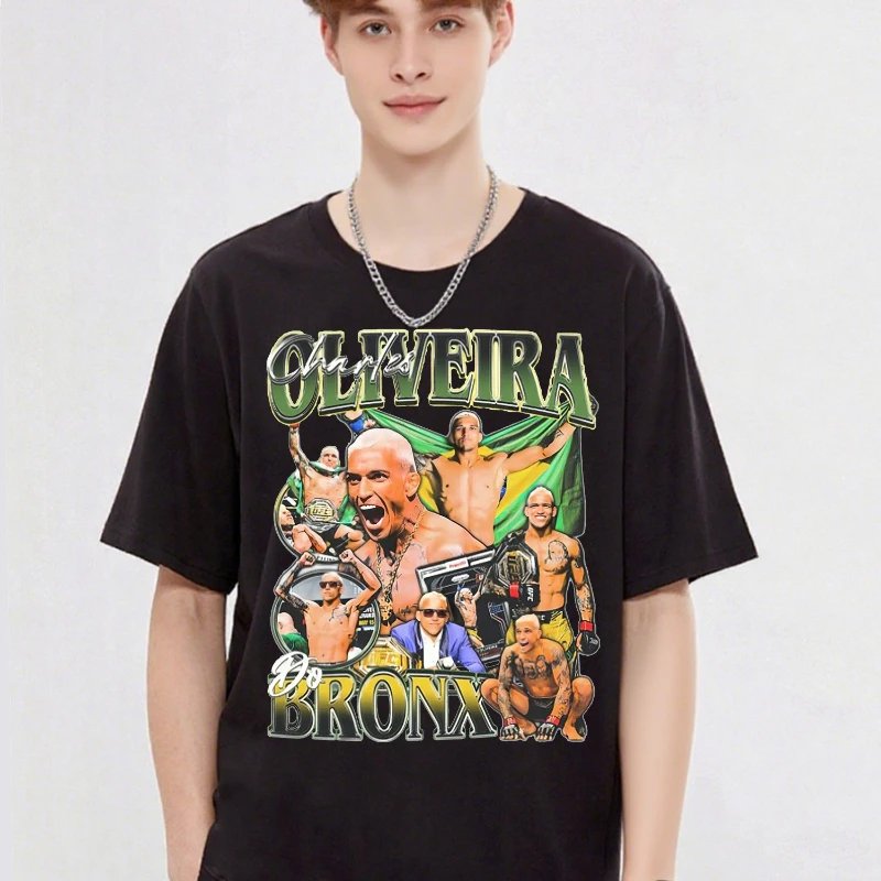 

Мужская черная футболка Charles Oliveira с рисунком и боевым отпечатком рук Oliveira, разработанная бразильским джиу-джитсу BJJ