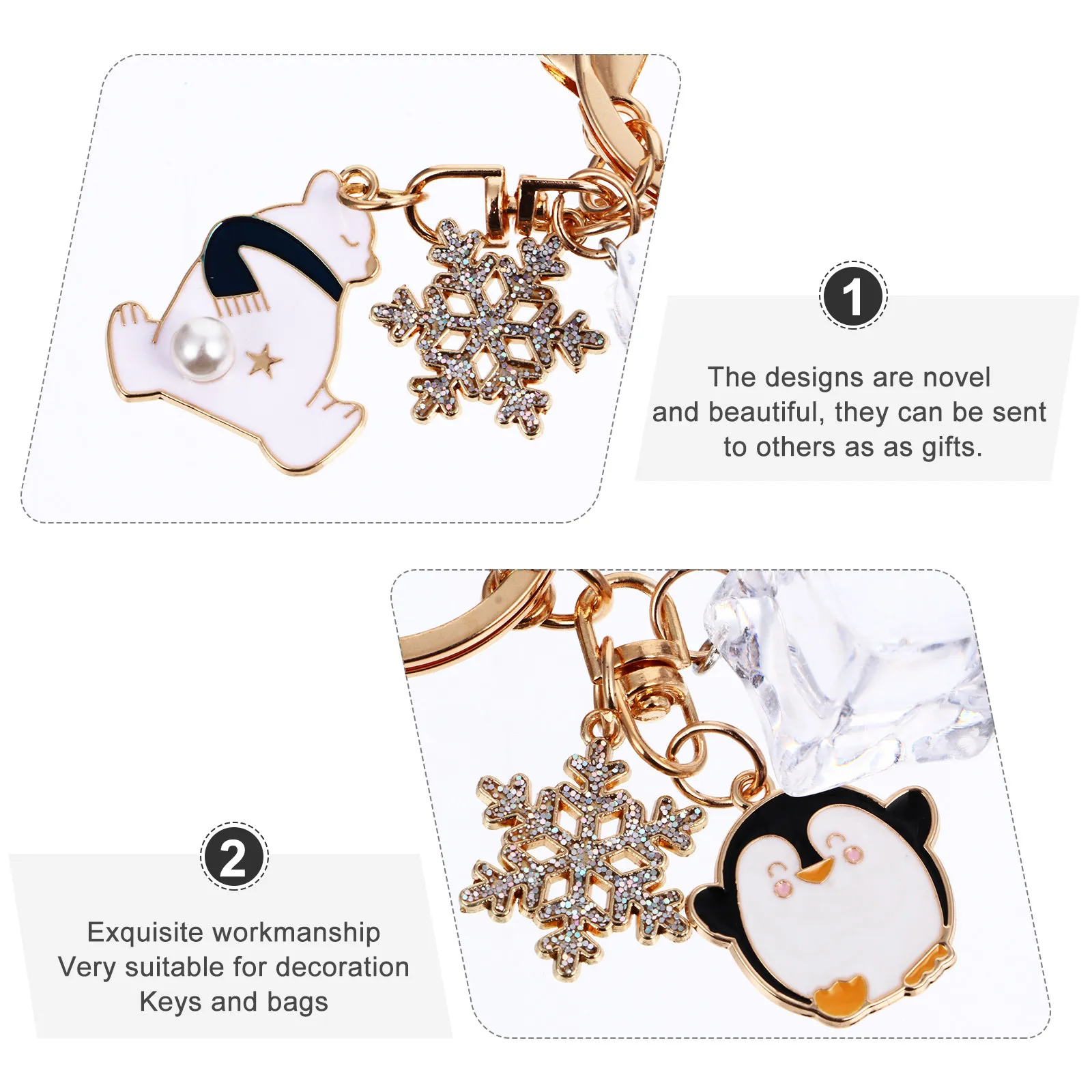 2Pcs Alloy Polar Bear Penguin Keychains Lightweight Compact Exquisite Workmanship Unique Key Finder Gift Bag Pendant Car
