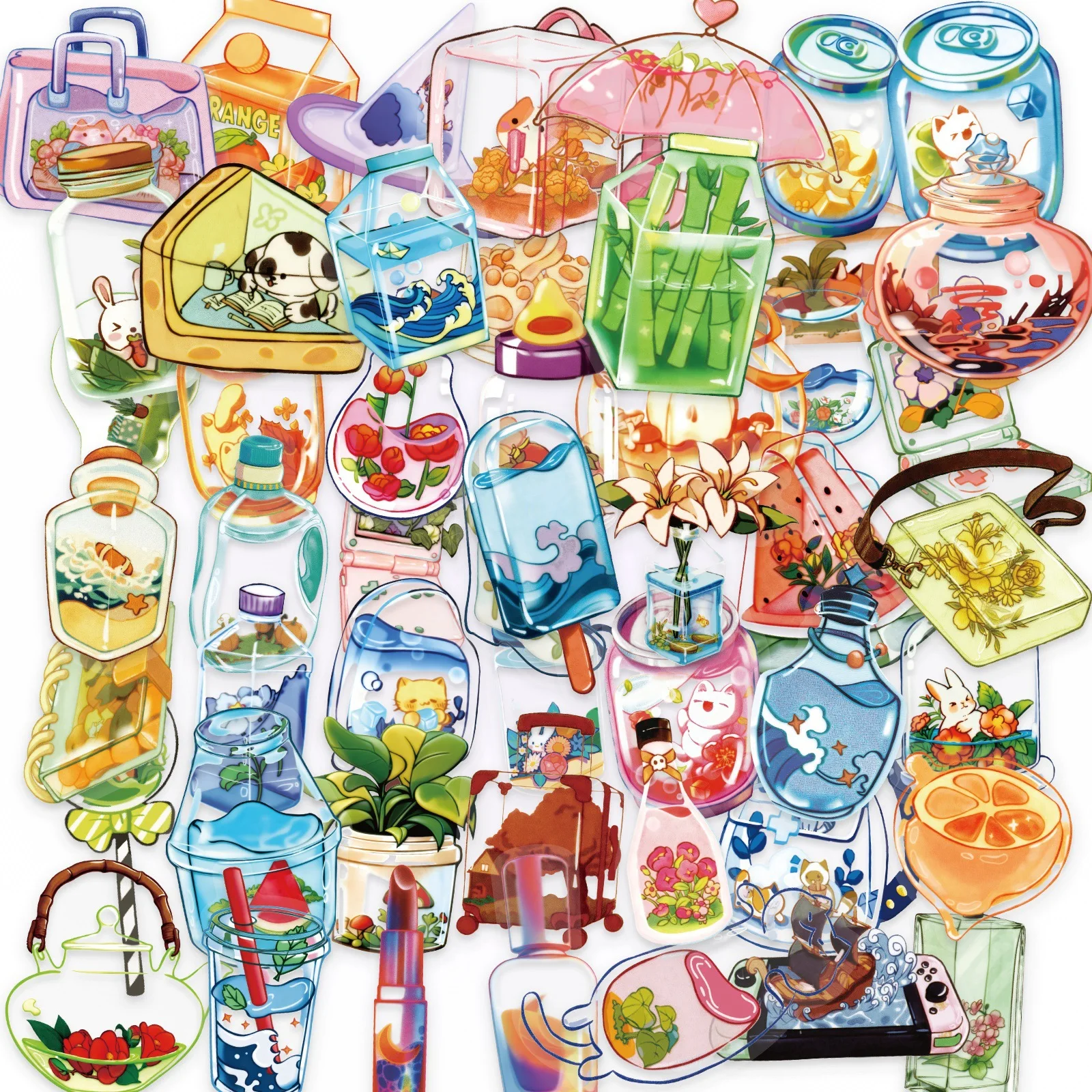 

50/100 шт. прозрачных HD-наклеек с мультяшным миром в бутылке, водонепроницаемые, для скрапбукинга, DIY, для канцелярских товаров, коробок, чашек, папок, декоративные наклейки