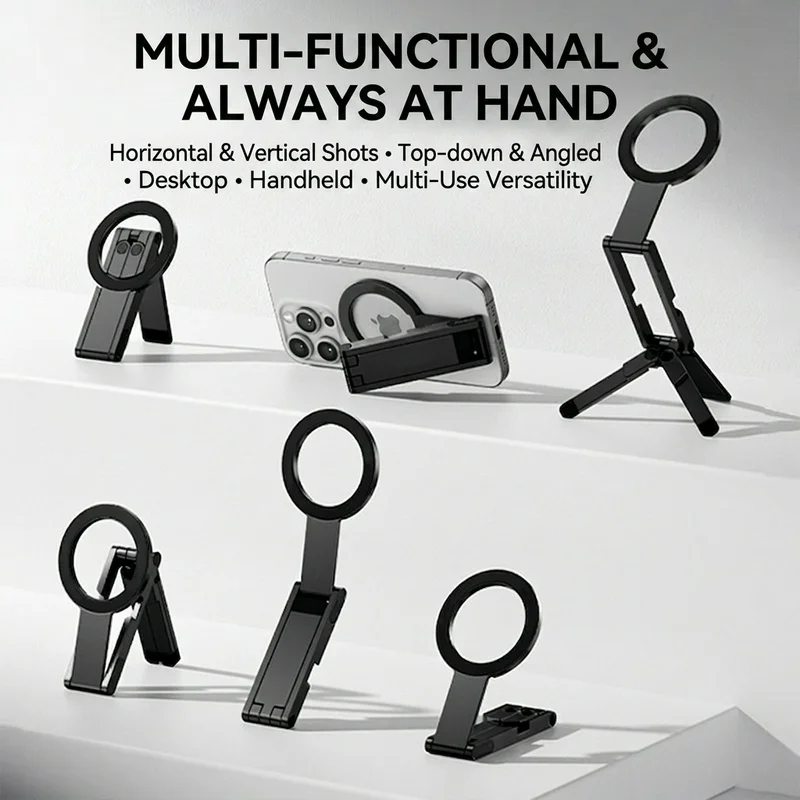Ultra-Thin 0.8cm Magnetic Phone Tripod Stand – Compact, Adjustable, Multi-Use for Desk & Outdoor, Fits All Smartphones