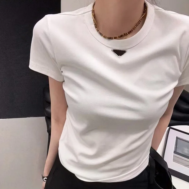 

Woman T-shirts Fashionable And Trendy Round Neck Short Slept For Women 2024 New Loose Fitting Casual Versatile Color Cotton Top