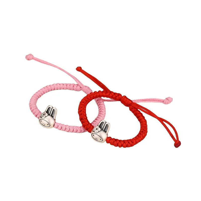 GXGlint 925 Sterling Zilver Chinese Dierenriem Konijn Rood Touw Vrouwen Armbanden Rode Draad Voor Hand Lijn String Voor Vrouwen Vriendinnen