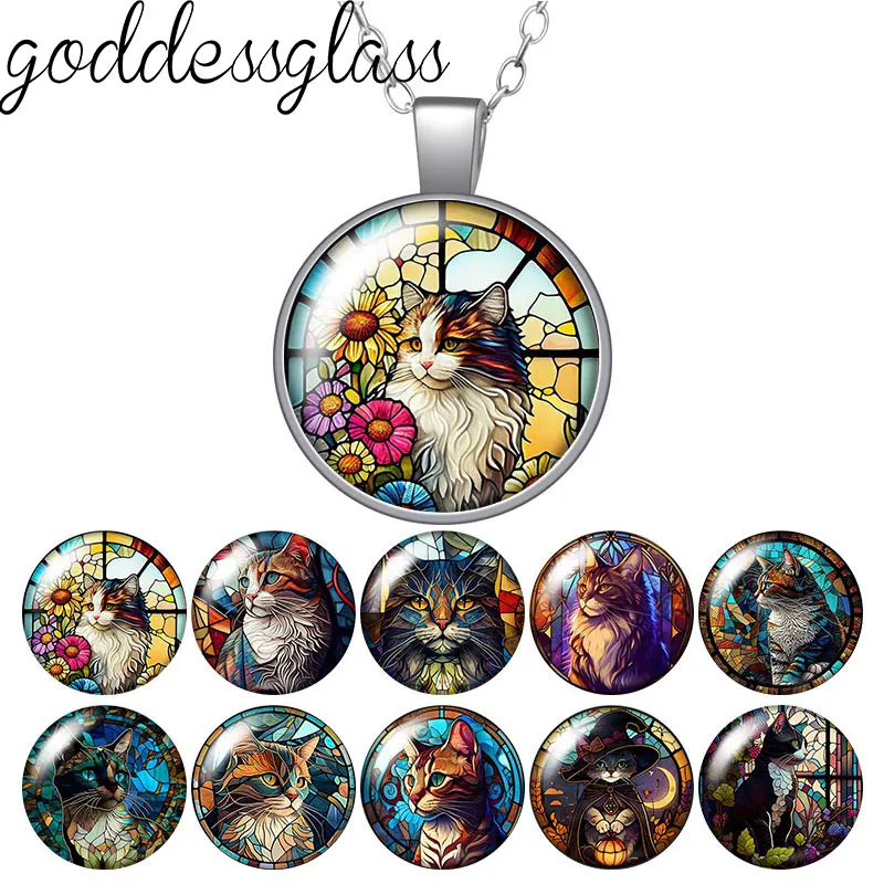 Cute Cartoon Cat Love pat cats Photo Round Glass cabochon necklace keychain brooch pin Aromatherapy car clips Custom jewelry