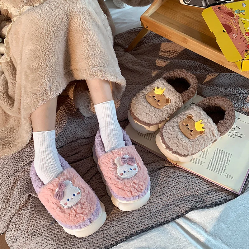 النساء جميل رقيق النعال الرجال أزياء الحيوانات عدم الانزلاق أفخم الشرائح عشاق لينة الدافئة الكرتون أحذية منزلية لفصل الشتاء #5