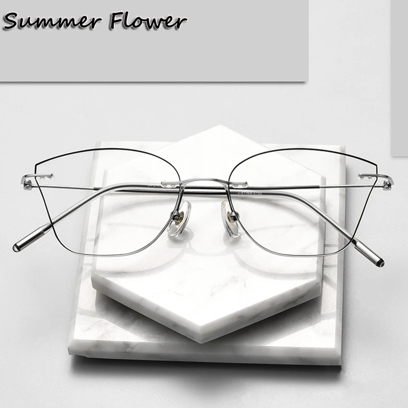 

Женские модные очки «кошачий глаз» высшего качества из чистого титана, оптическая оправа для очков по рецепту, тонкие сверхлегкие очки Rx, женские очки