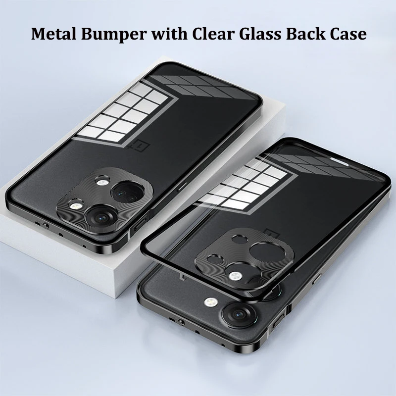 

Oneplus Nord 3 Nord3 5G CPH2491 Case Shockproof Metal Bumper with Clear Tempered Glass Hard Cover Phone Case for Oneplus Nord 3