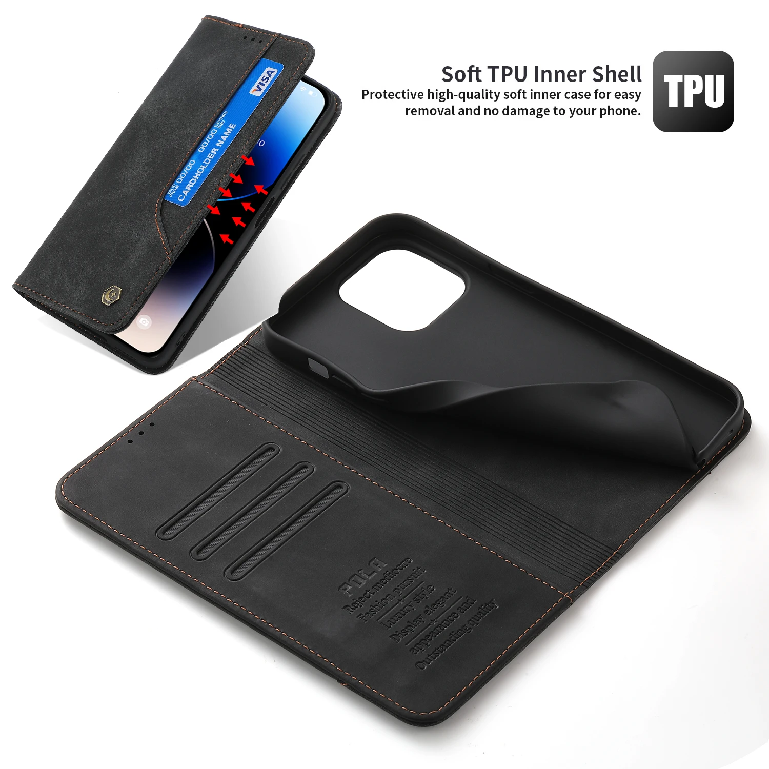 Business Leather Case for iPhone 16 15 14 13 12 11 Pro Max 16E XR XS X 8 7 Plus SE Magnetic Flip Wallet Card Slot Phone Cover