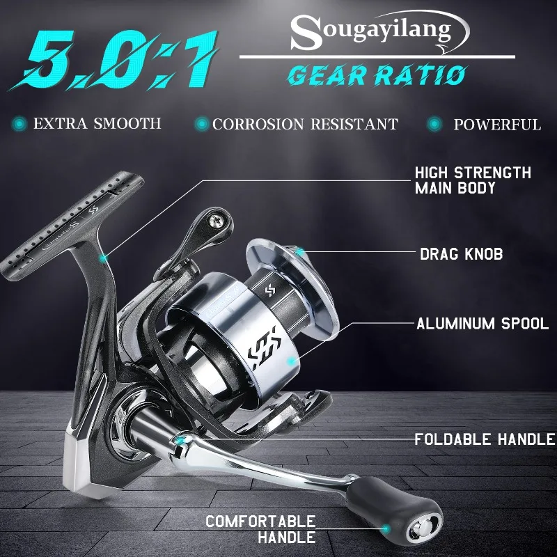 Sougayilang 1000-4000 Spinning Reel 5.0:1 Max Drag 8KG Fishing Reel Metal Spool EVA Handle Sea Jig Carp Reel Fishing Coil Wheel