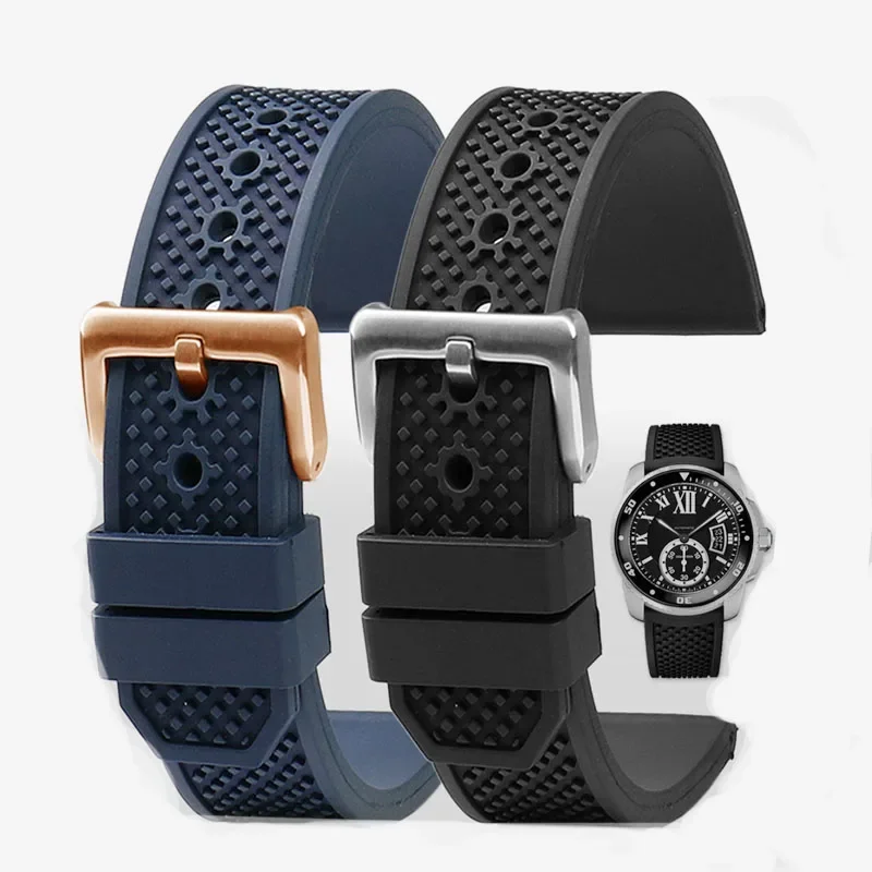 Fluororubber Watch strap is suitable for Cartier  London tank W7100056 / WSCA0006 men's Watch strap accessories 23mm 24mm