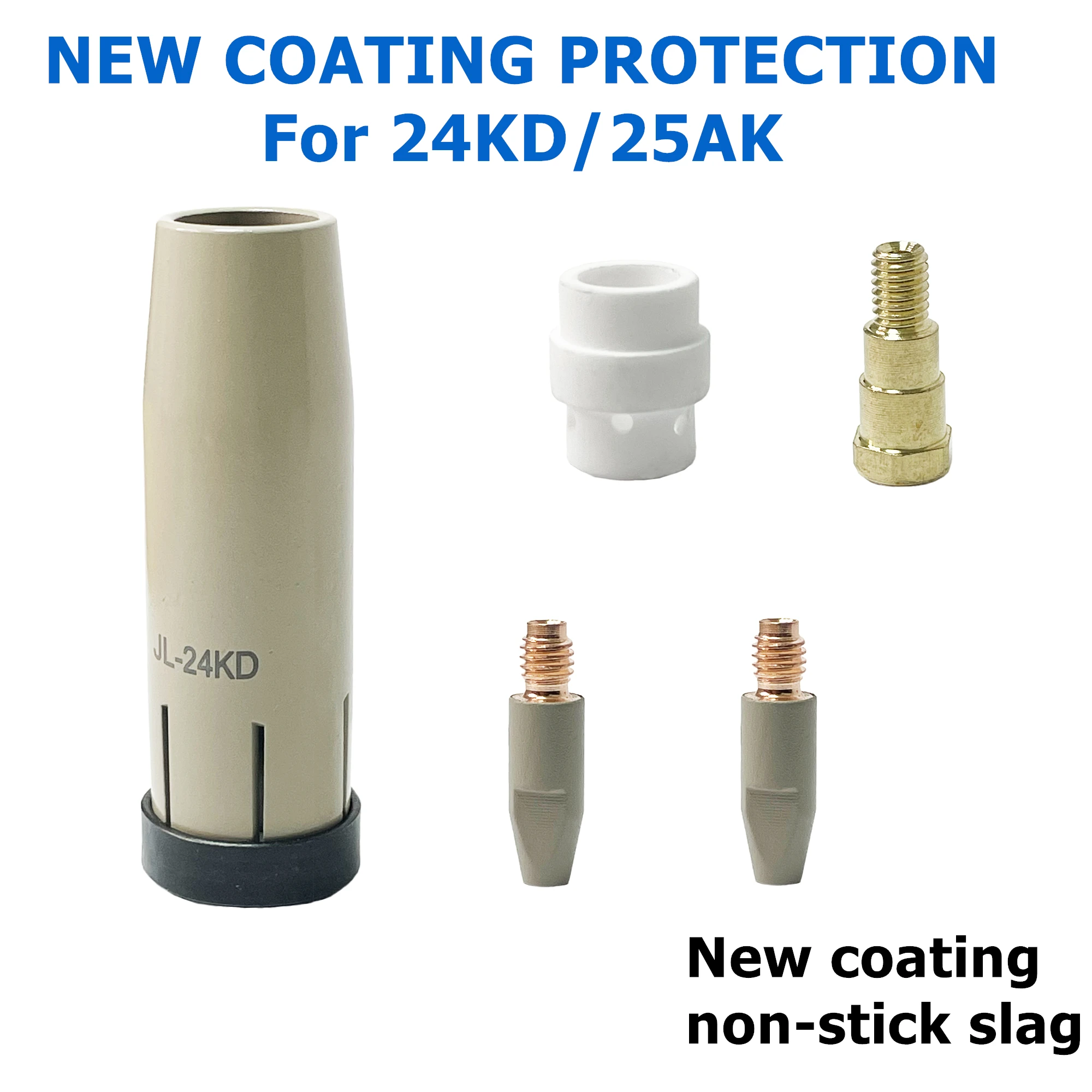 Bico de Gás Antiaderente com Nova Proteção de Revestimento 24KD 0.8/1.0/1.2mm e Suporte de Ponta para Tocha de Soldagem MIG MAG MB-24KD
