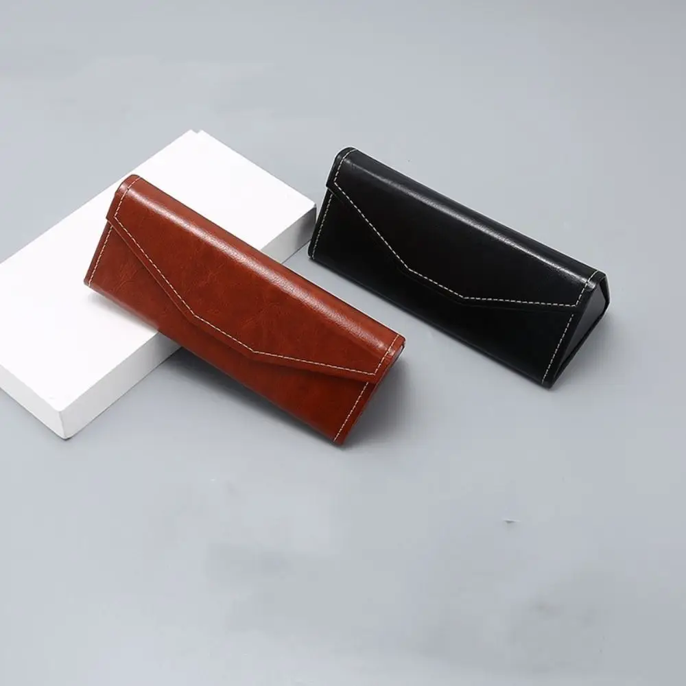 Portable PU Leather Triangle Sunglasses Box Waterproof Folding Eyewear Case Solid Color Glasses Case Men