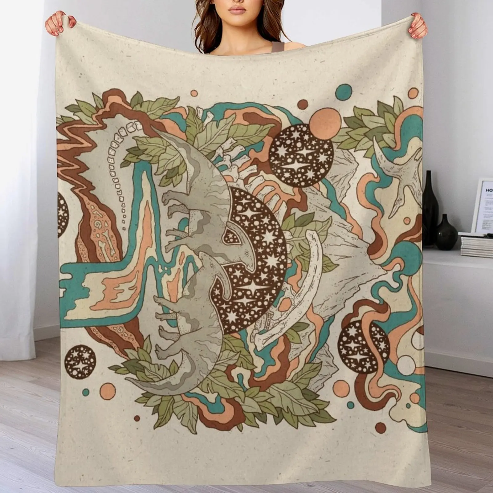 

Lost Portal: Parasaurolophus Retro Rainbow Palette Dinosaur Science Fiction Art Throw Blanket Bed linens Travel Nap Blankets