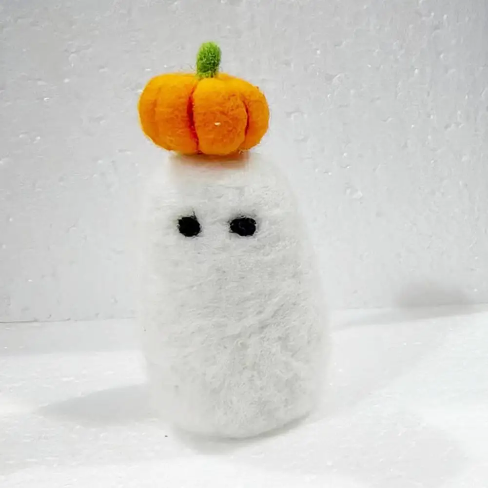 

Soft Fiber Wool Ghost Toy Needle Halloween Ghost Dolls Mouse with Pumpkin Home Decoration Set Handmade Wool for Cute for Any