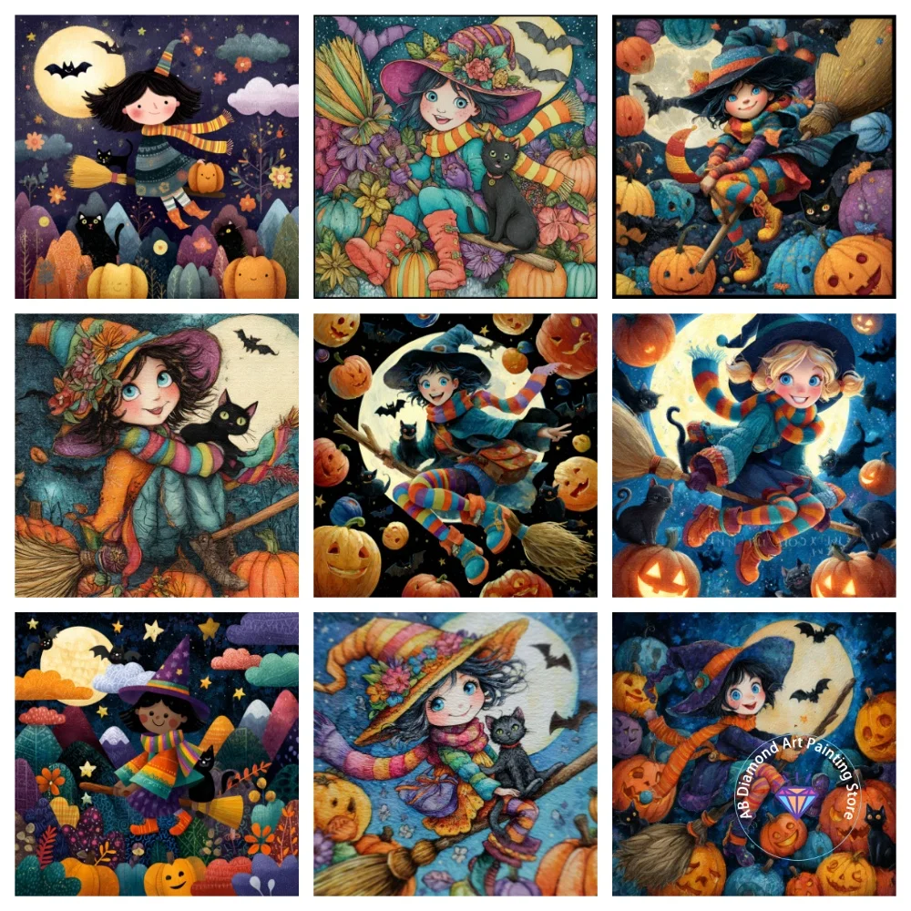 

Halloween Girl AB Diamond Painting Kit Square Round Diamond 5D DIY Pumpkin Mosaic Handmade Art Adult Exquisite Gift Home Decor