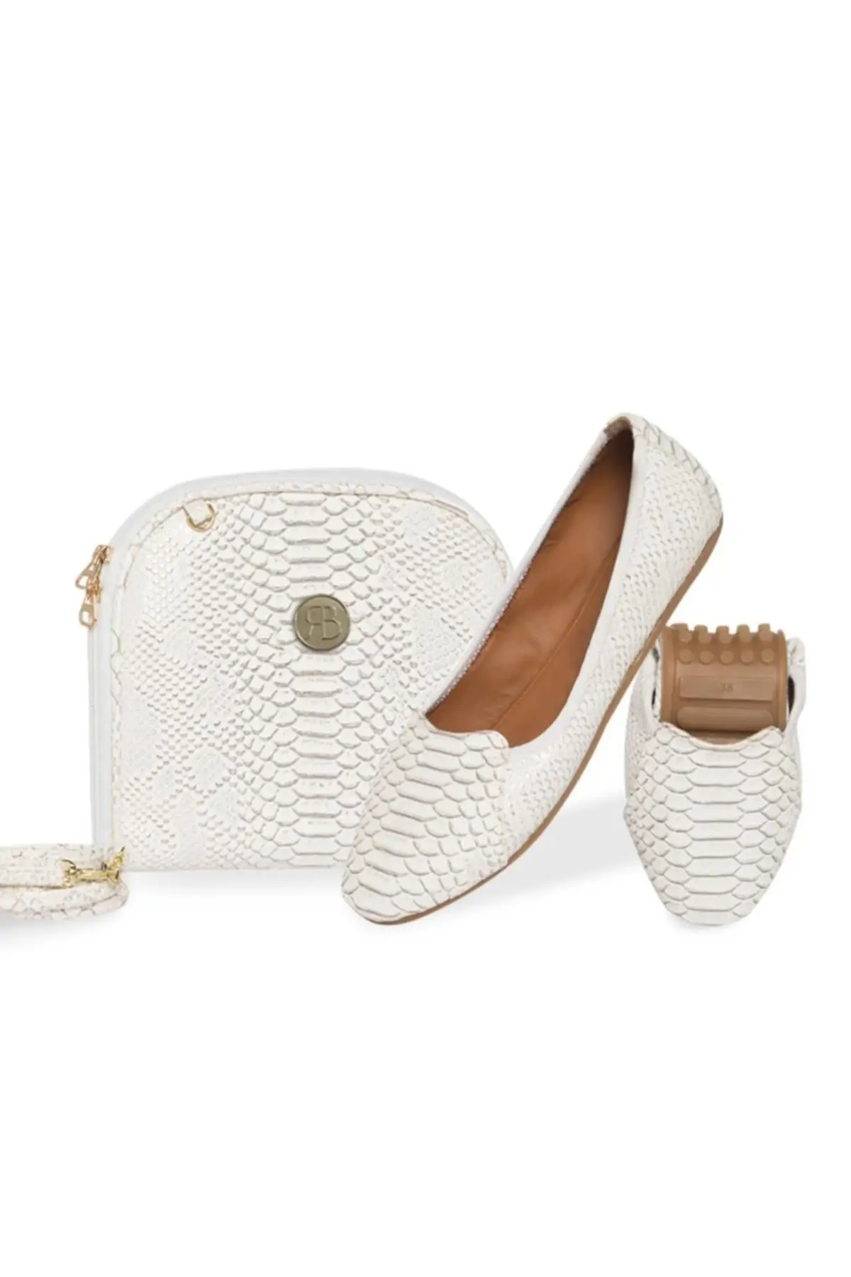 Women's White Belle Ballerina Shoes Bag Set