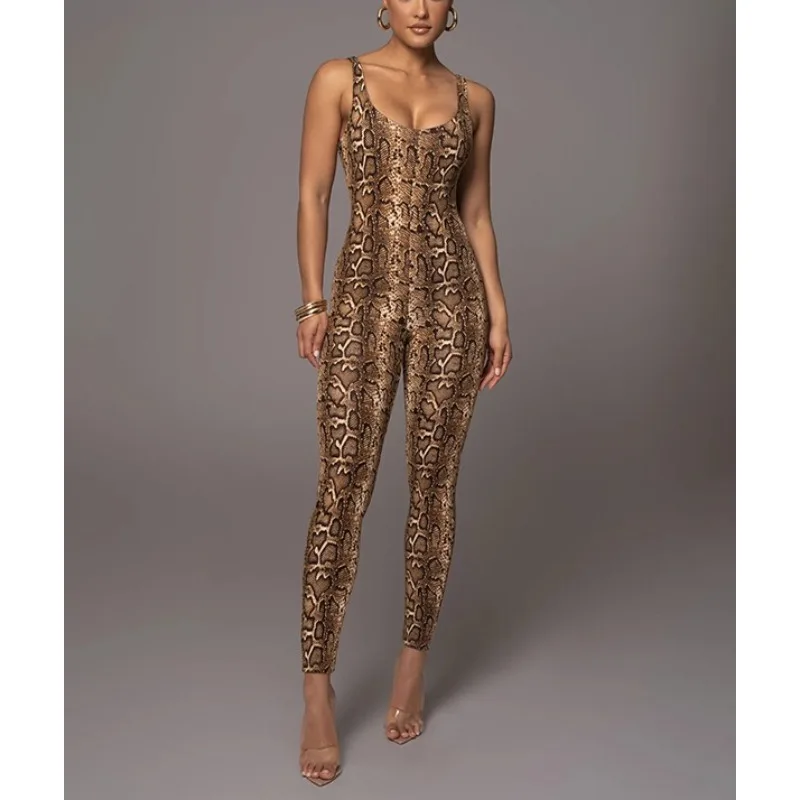 

Krismile Animal Printed Long Jumpsuits for Woman Sexy Sporty Leopard Legging Spaghetti-Neck Yoga Workout Jumpsuits 159653