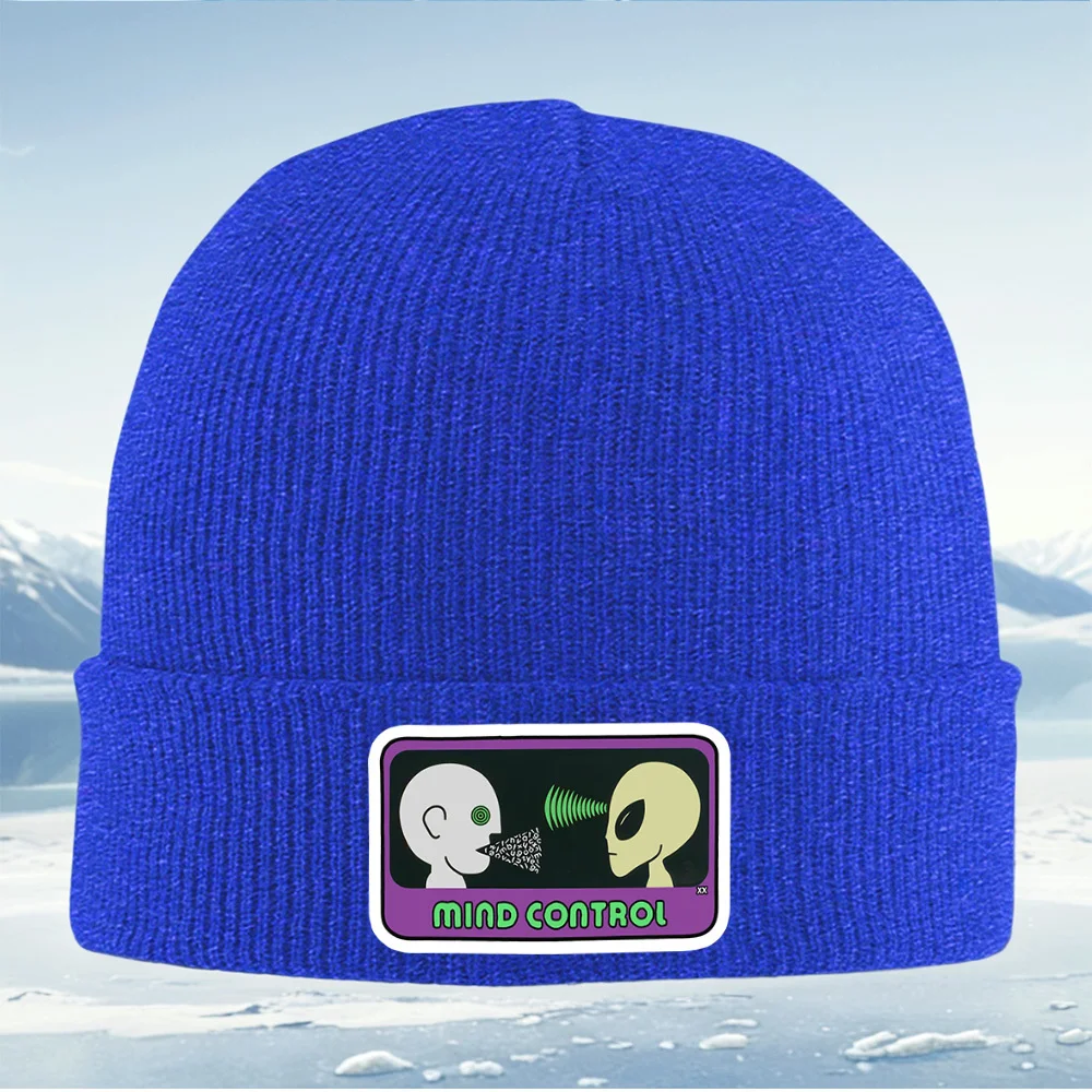 برمز العقل للتحكم الغريب يتحدث الإنسان. الرجال النساء للجنسين محبوك قبعة قبعة صوفية قبعة الشتاء الحرارية الدافئة عيد الميلاد في الهواء الطلق