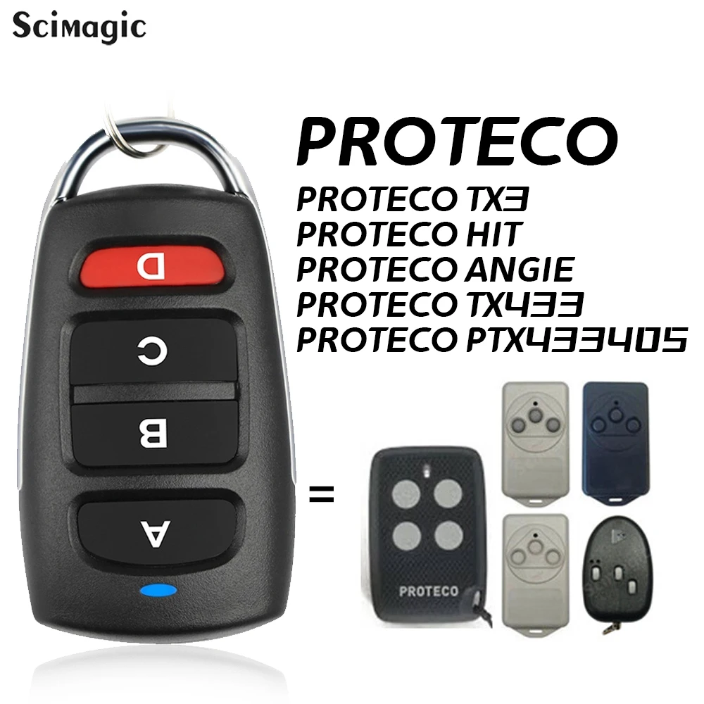 PROTECO ANGIE 차고 리모컨, 고정 코드 게이트 오프너, 명령 송신기 키체인, 433.92MHz