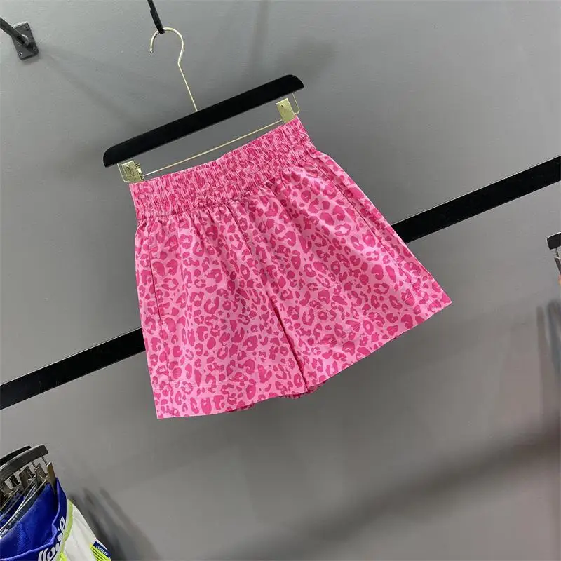 Pink Casual Elastic Waist Wide Leg Pants Summer Loose Fashion Women's Clothing 2024 Ladies Young Style Sports Straight Shorts