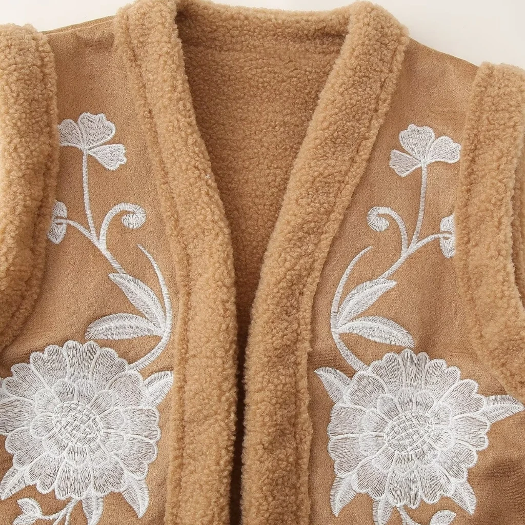 

Autumn New European And American Style Embroidered Cardigan Vest Waistcoat Women's Fashion Lamb Coat Independent Station Supply