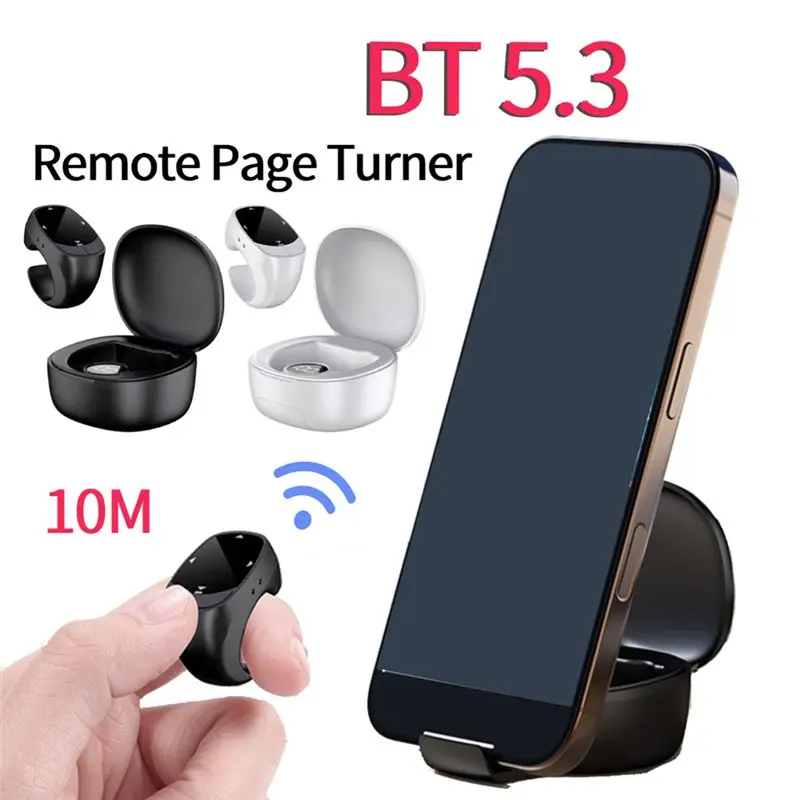 B76B for JX-12Pro E-Book Page Turner Touch Screen Clicker Bluetooth Wireless Ring Remote Control for Video Photo Taking Black