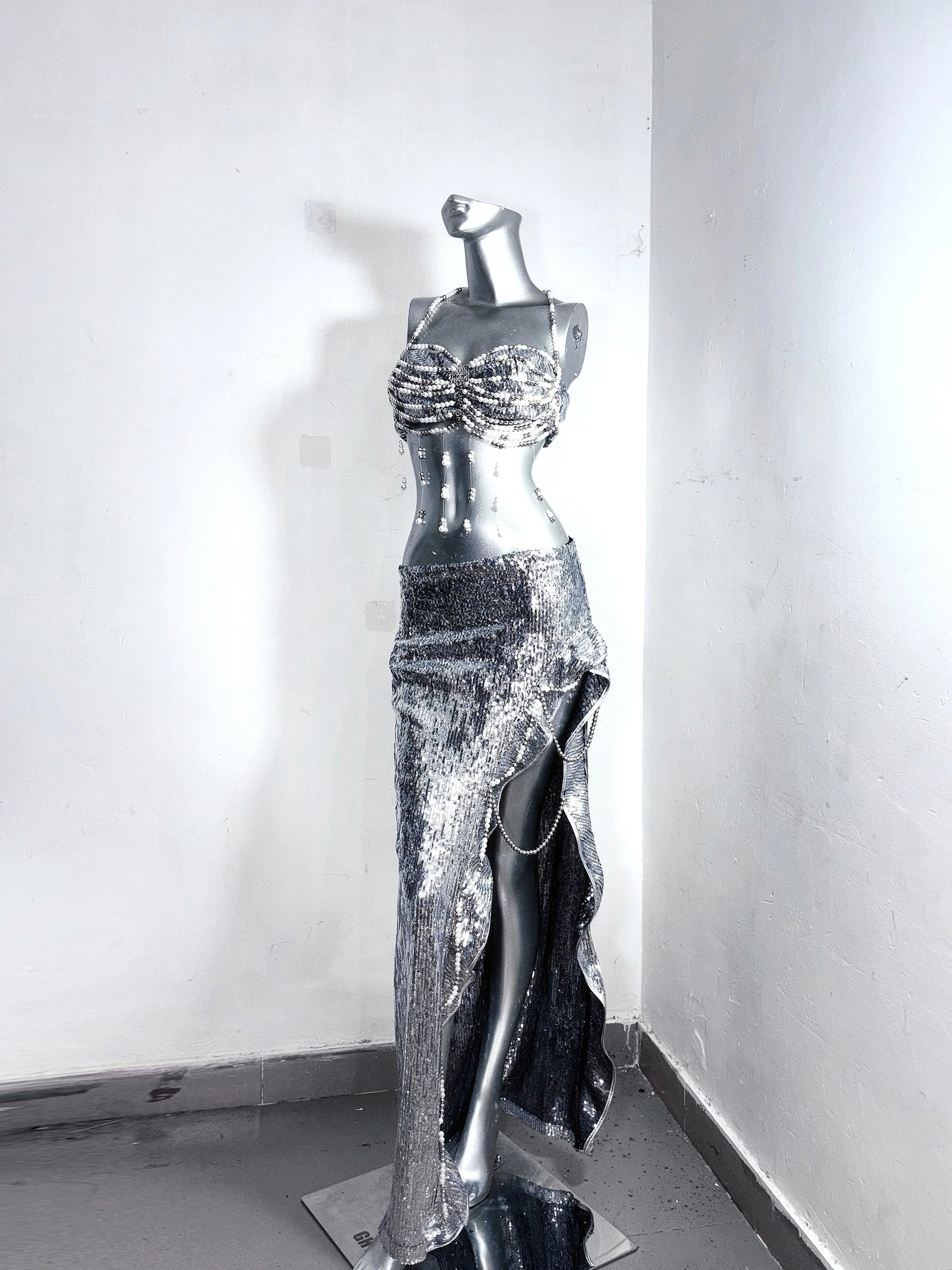 Nicho diseñador estilo hecho a mano gótico cadena decoración vestido dividido hendidura Maxi