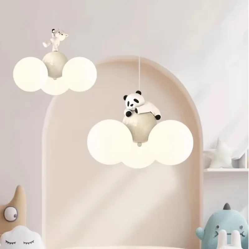

Cream Wind Cartoon Balloon Small Bear Children's Room Chandelier For Bedroom Children's Room Living Room Study Room Pendant Lamp
