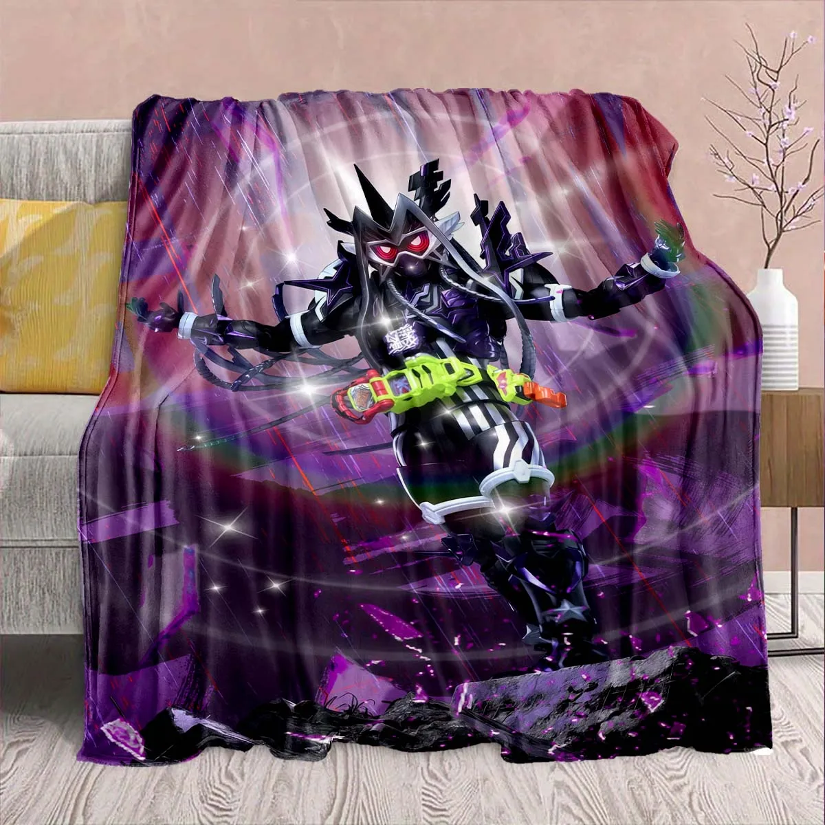 Kamen Rider Anime Flannel Blanket – Soft, Warm, Perfect for Sofas, Bedding, Camping, Travel, Office, and Home Decor – QJY