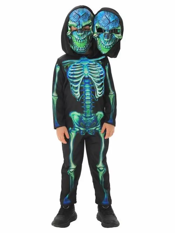Disfraz de Halloween, traje de Cosplay de esqueleto de doble cabeza, disfraz de actuación en escenario de Terror para niños, disfraz de actuación de fantasma de broma