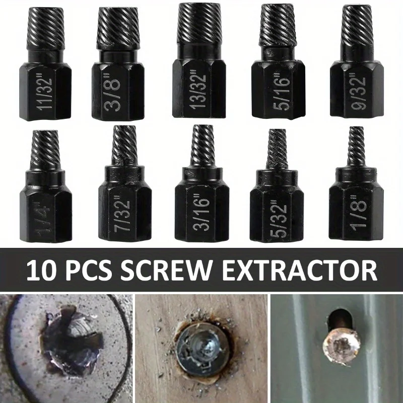 10Pcs Kit Alloy Steel Damaged Screw Remover Set Metal Easy Out Drill Bits Bolt Stud Multi-Spline Screw Extractor