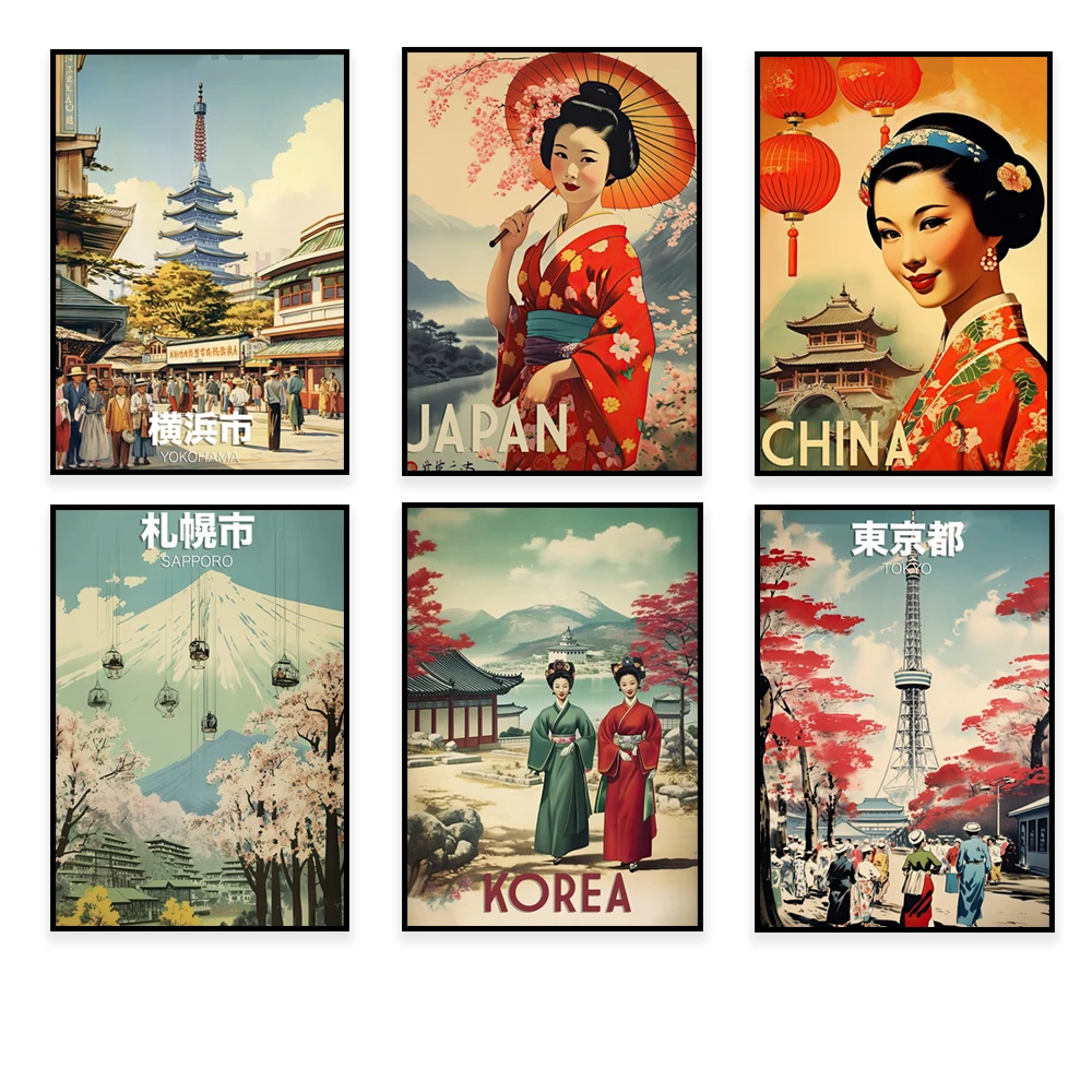 Serenade Sapporo, Tokyo, Seoul, Osaka, Yokohama, portrait of China, India, retro travel poster of charming northern city of Japa