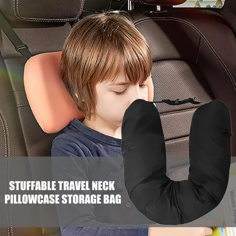 Stuffable Neck Pillow Space-Saving Fillable Neck Pillow Comfortable Travel Storage Bag Airplane Pillow Sleep Camping Pillow