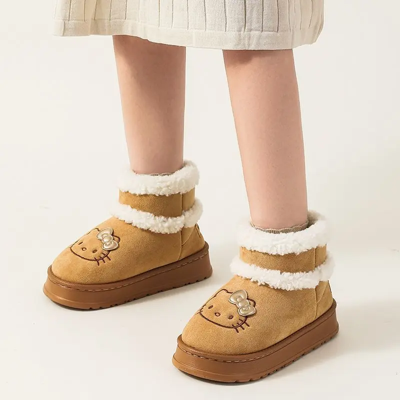 2024 novo anime dos desenhos animados olá kitty bonito pompom pele inverno quente botas de neve botas fofas sapatos presente de natal presente de aniversário