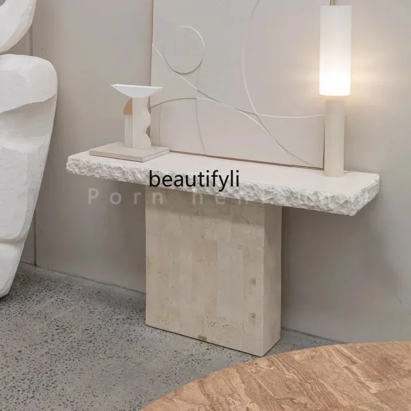 178C  Nordic natural travertine entrance table designer smashing effect household corridor entrance table