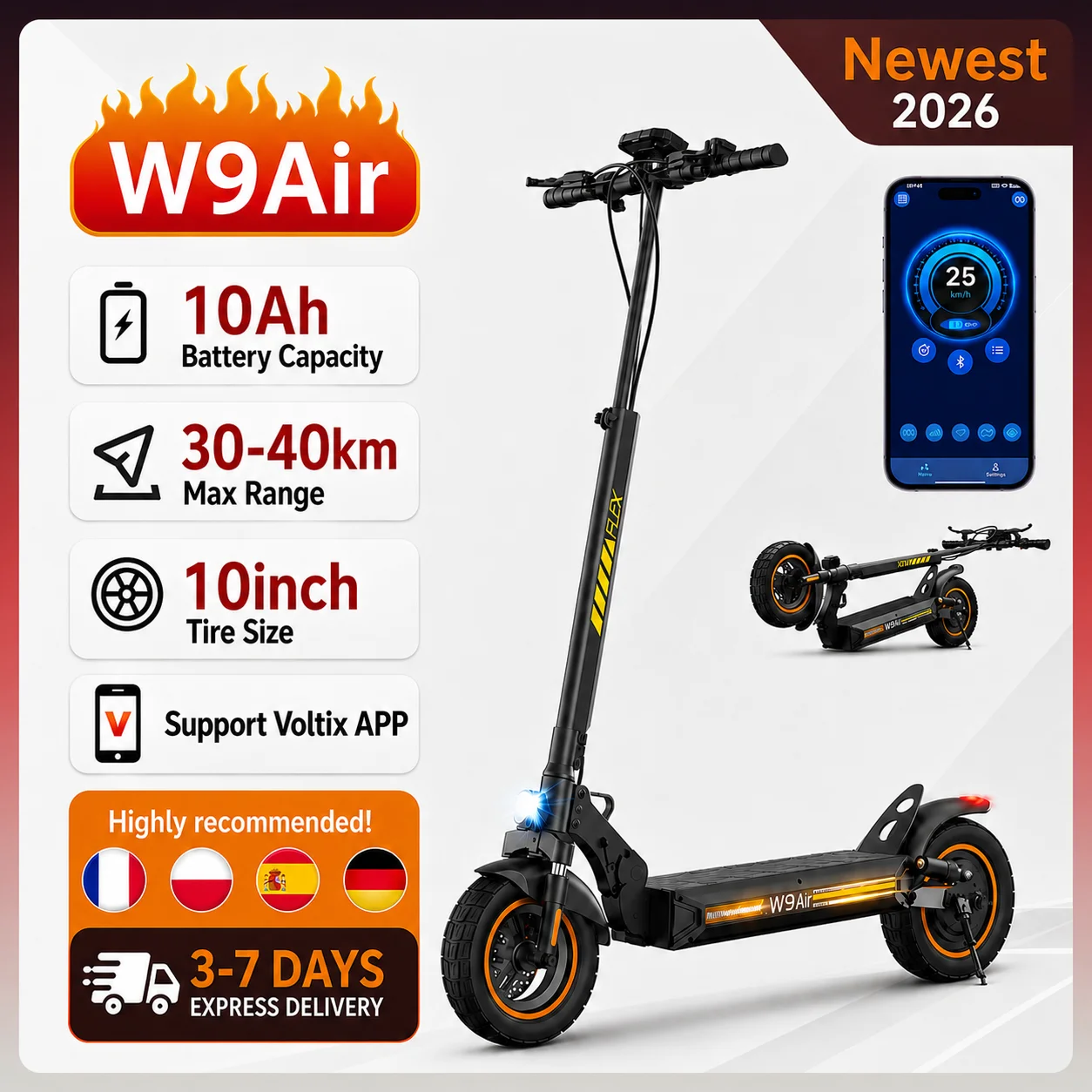 Elektrische Scooter IScooter W9Air 10 Inch Offroad Band Elektrische Step 40 KM Bereik 10 Ah Scooter voor Volwassenen Met APP