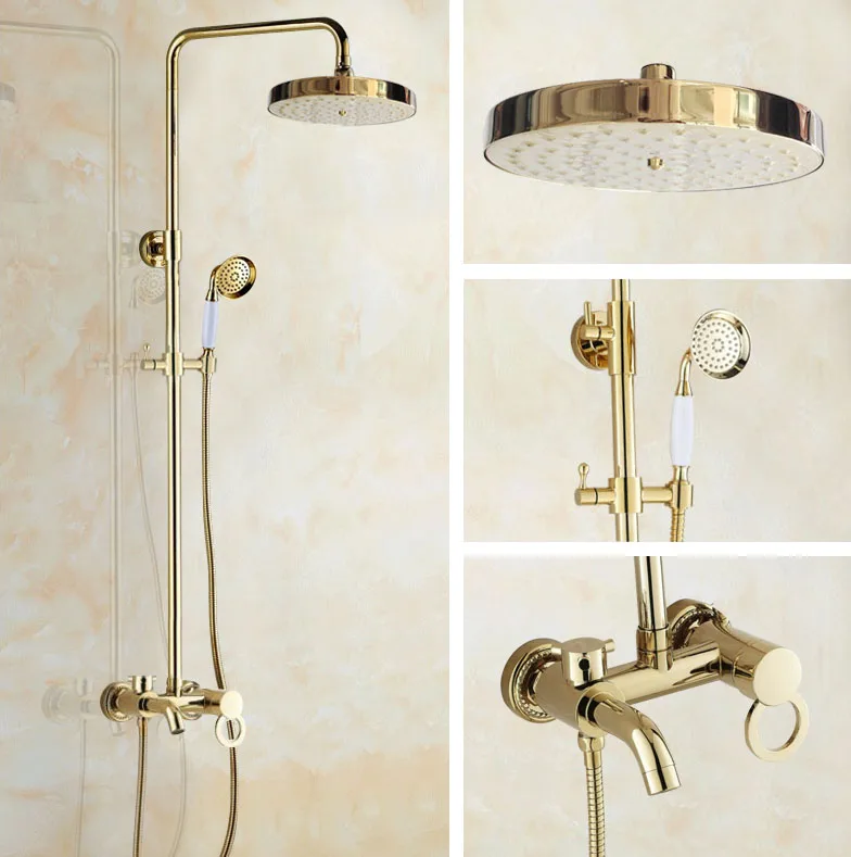 

Bathroom Faucet Set Washroom Rainfall/Handheld Shower Faucets Kit Golden Brass Bathtub Hot And Cold Water Mixer Taps Dgf415