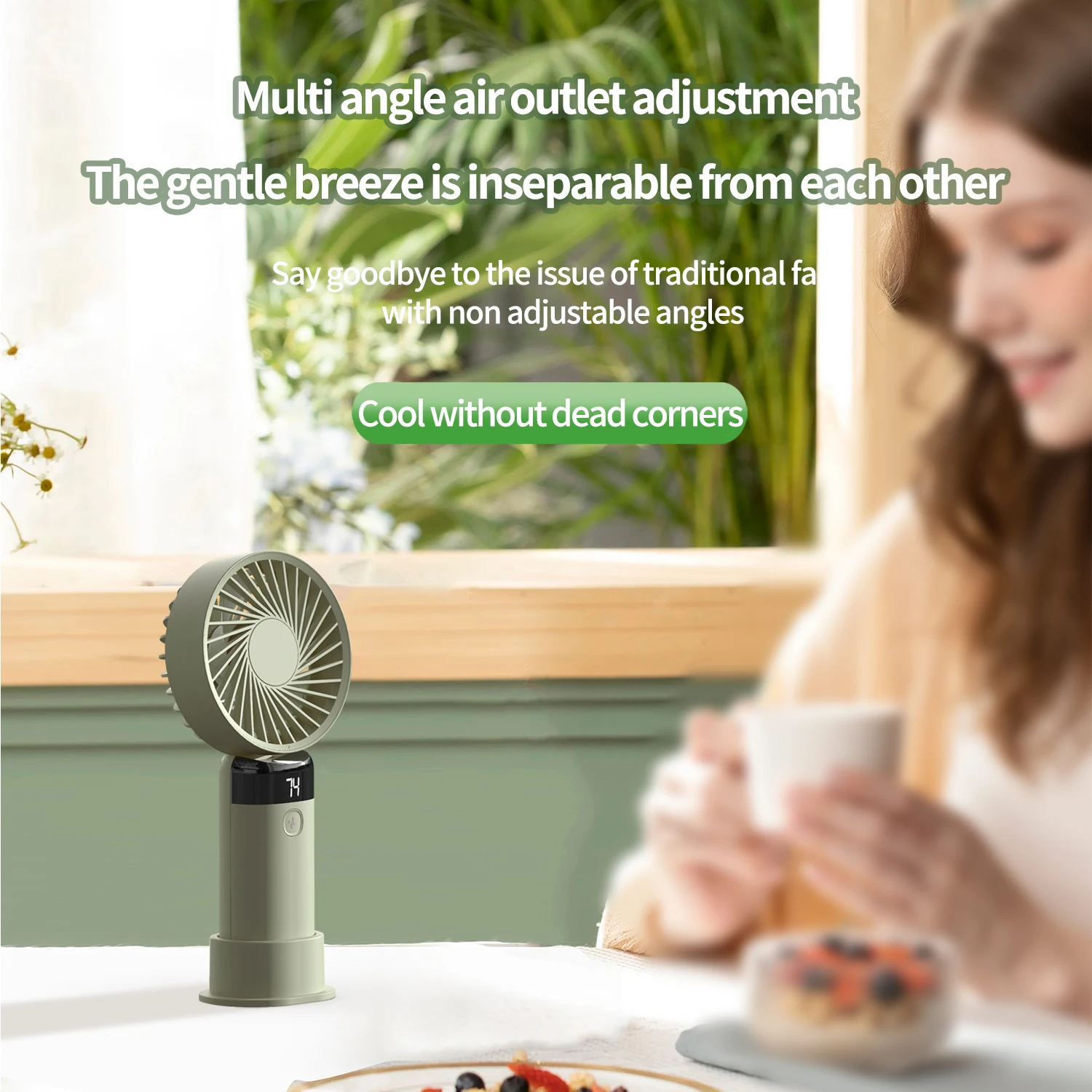 2024 New Rechargeable Handheld Fan with Adjustable Angle Lightweight Mini Fan Portable Air Conditioner with LED Display Screen