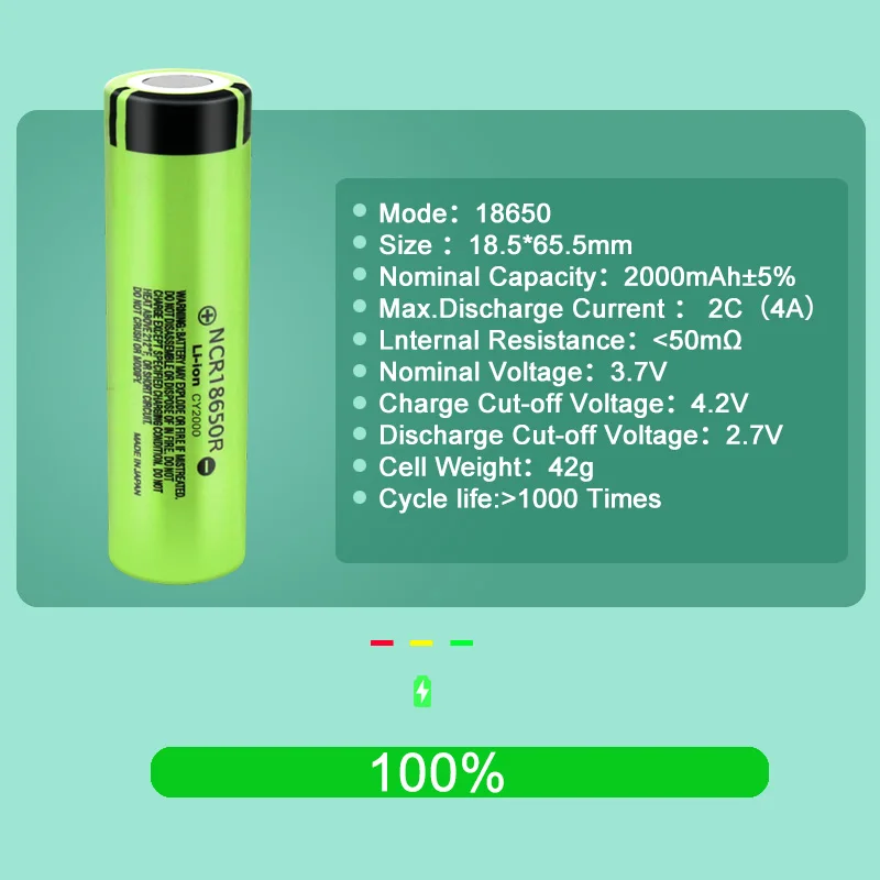 Baterai BSERG 18650 Baterai Lithium Isi Ulang 100% V 3.7 MAh NCR18650R Asli Baru 2000