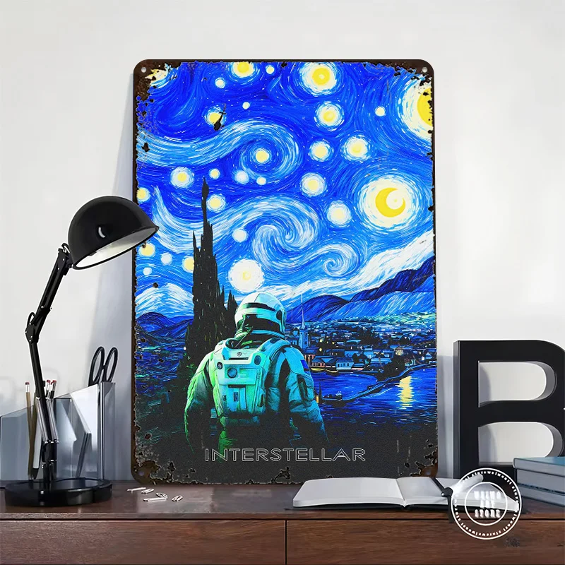 Interstellar Starry Night Art Personalized 3D Textured Metal Poster Wall Art Tinplate Sign for Modern Home Decoration Luxury