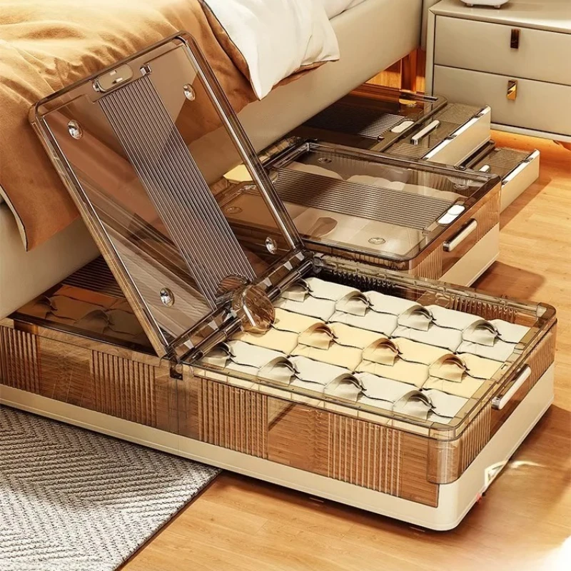 

Underbed Storage Box Flat with Wheels Der Sle Plastic Organizer for Clothes And Quilts Home Use Bedroom Storage Box