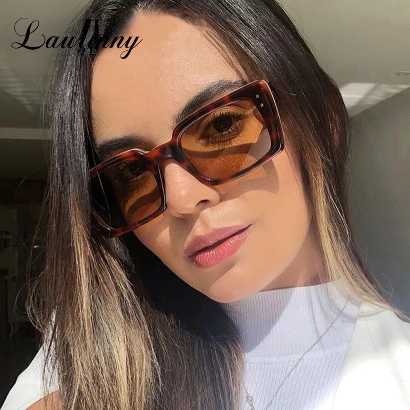 Vintage Big Square Sunglasses Women Men Brand Design Tortoise Shell Frame Rectangle Rivets Sun Glasses Shades Oculos De Sol UV