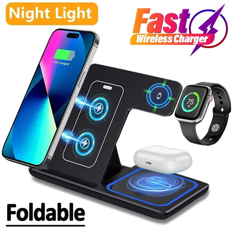 Wireless 3 in 1 Charger Stand Pad Foldable Fast Charging Sta