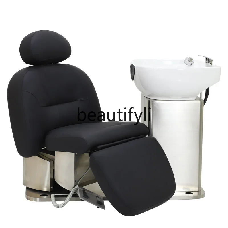 Beauty salon Electric lift Rotating automatic flushing bed Barber shop Half lying shampoo bed Hair care shop