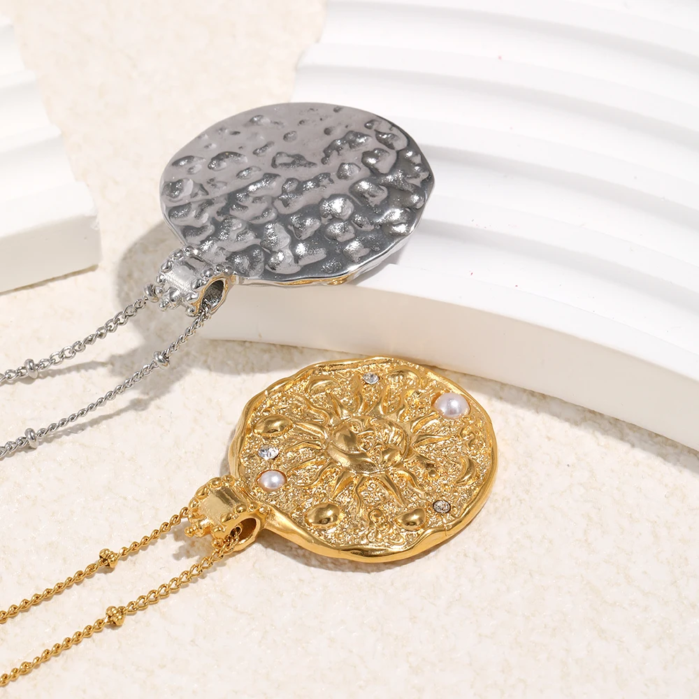 MamacitaSlay 316L Stainless Steel Sun Moon Pendant Necklace 18K Gold Plated Waterproof Neck Jewelry Women's Elegant Necklace view 3